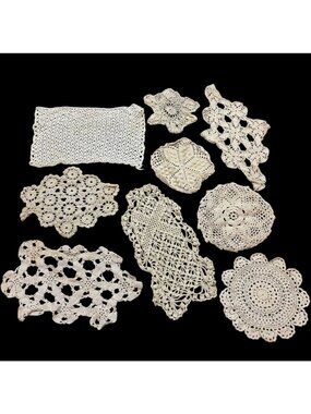 Lot 9 Vintage Handmade Doilies Ivory Cream Cottagecore Decor Primitive